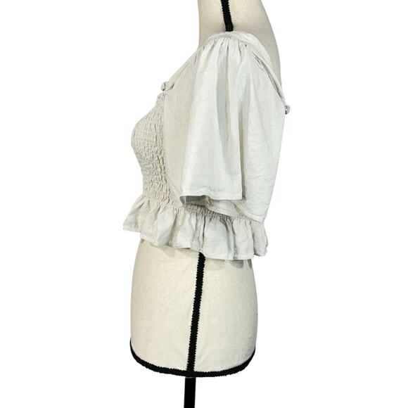 Lulus Medium Your Sunshine Top Linen Smocked Flutter Sleeve Square Neck Beige - Picture 6 of 8